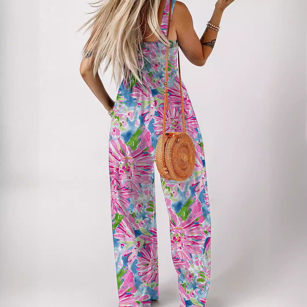Damen luftiger Blumendruck Jumpsuit im Maxiformat mit praktischen Taschen R&B