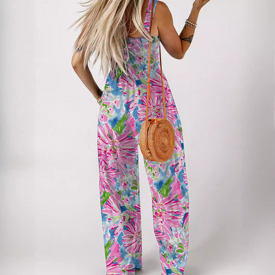 Damen luftiger Blumendruck Jumpsuit im Maxiformat mit praktischen Taschen R&B