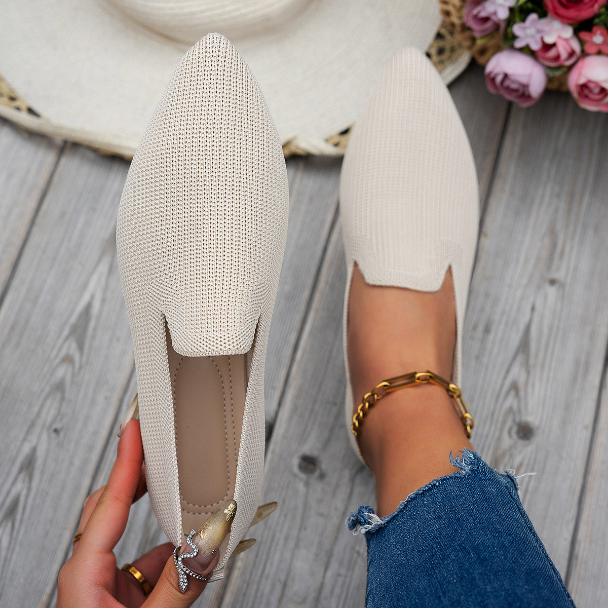 Damen Ballerinas mit kreativem Hahnentrittmuster und flexiblem Fußbett R&B