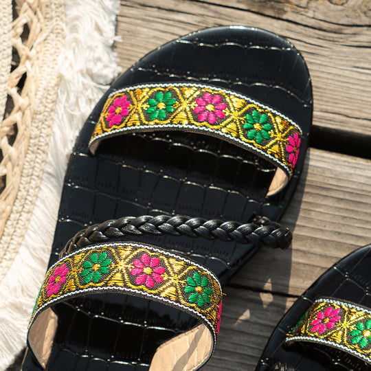 Damen modische Riemchensandalen mit floralen Stickereien R&B