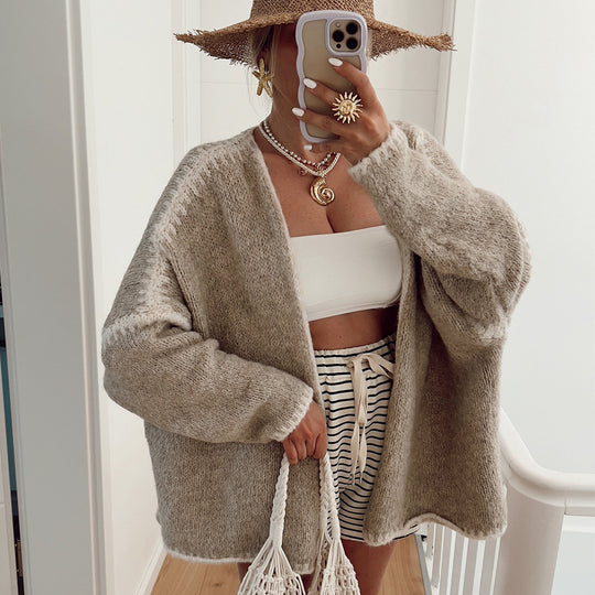 Damen gemütliche Strickjacke mit weichem Garn und offener Schnittführung R&B