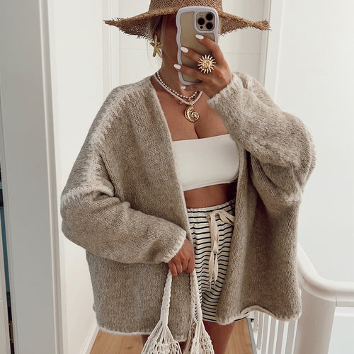 Damen gemütliche Strickjacke mit weichem Garn und offener Schnittführung R&B