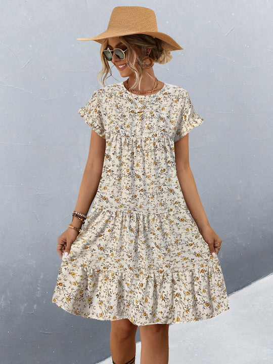 Damen Freizeitkleid mit voluminösem Rock und floralem Design R&B