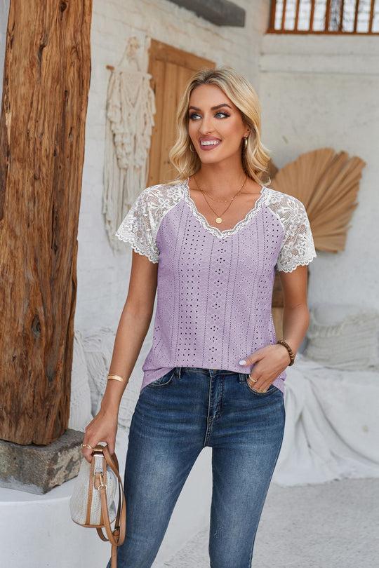 Damen Spitzeneinsatz T-Shirt R&B