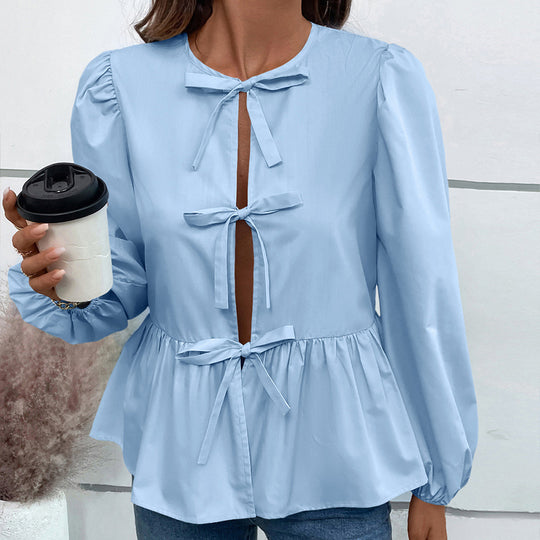 Damen Bluse mit Leopardenmuster und Rüschendetails R&B