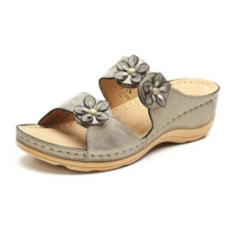 Damen Wedge-Sandalen mit floralen Applikationen und anatomischem Fußbett R&B