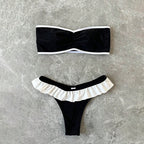 Damen Bandeau-Bikini mit Rüschendetails und elegantem Farbkontrast R&B