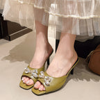 Damen Glamouröse Mules mit funkelnden Schleifen und elegantem Absatz R&B