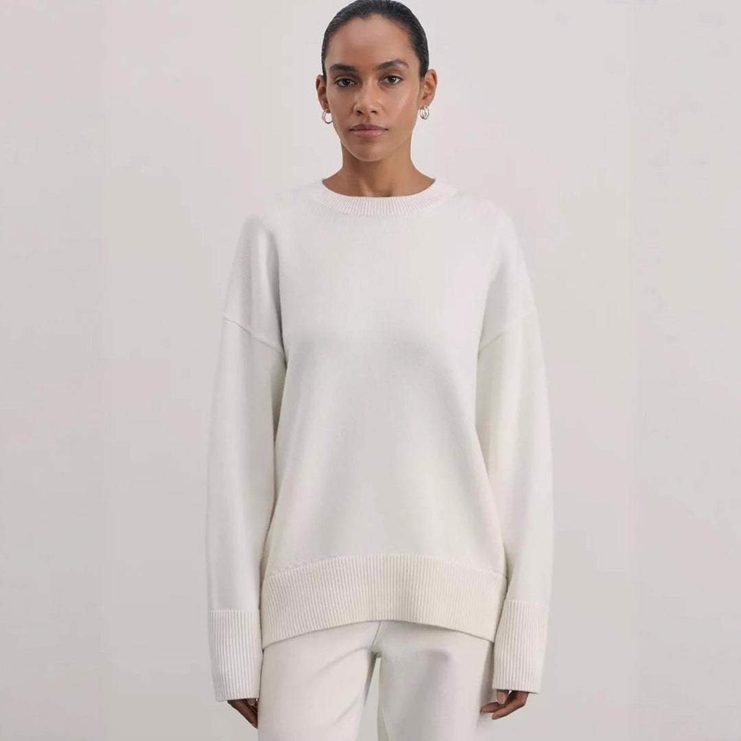 Damen weicher Strickpullover mit lässigem Schnitt und hochgeschlossenem Hals R&B