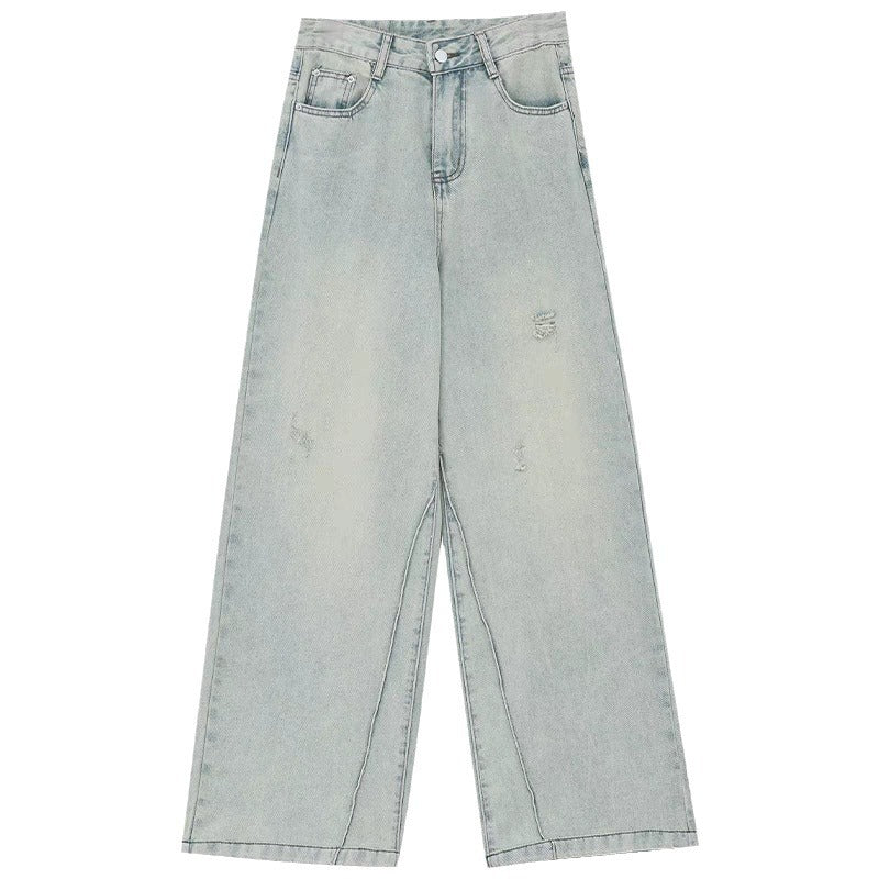 Damen Elegante Weitbein-Jeans mit modischen Akzentuierungen und hohem Bund R&B