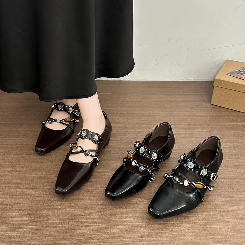Damen Stilvolle Ballerinas mit dekorativem Riemen und eleganter Schnalle R&B