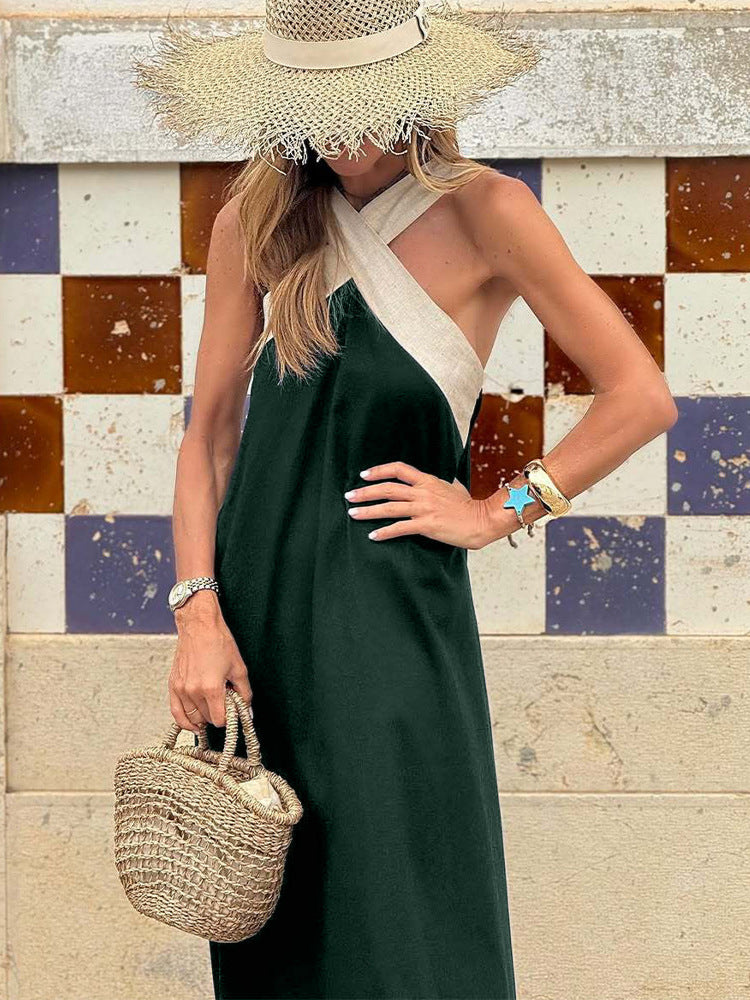 Damen Maxikleid mit modernem Cross-Design und fließendem Schnitt Heidi-Mode