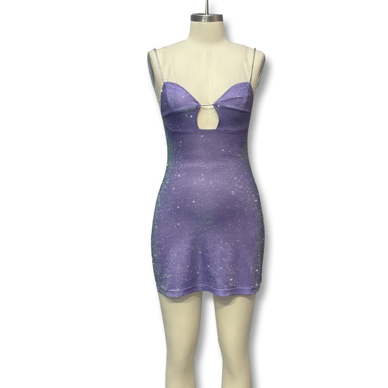 Damen Glamouröses Minikleid mit Glitzer und Schlüssellochausschnitt R&B