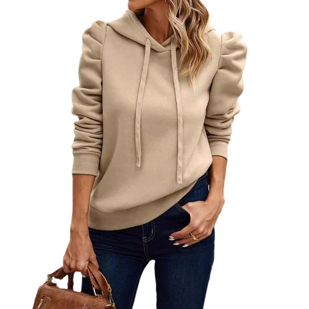 Damen lässiger Kapuzenpullover mit Puffärmeln R&B