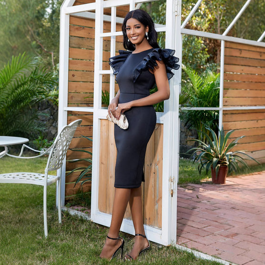 Damen Elegantes Etuikleid mit Rüschenärmel R&B
