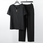 Damen lässiges Lounge-Set mit Knopfdetails und elastischem Bund R&B