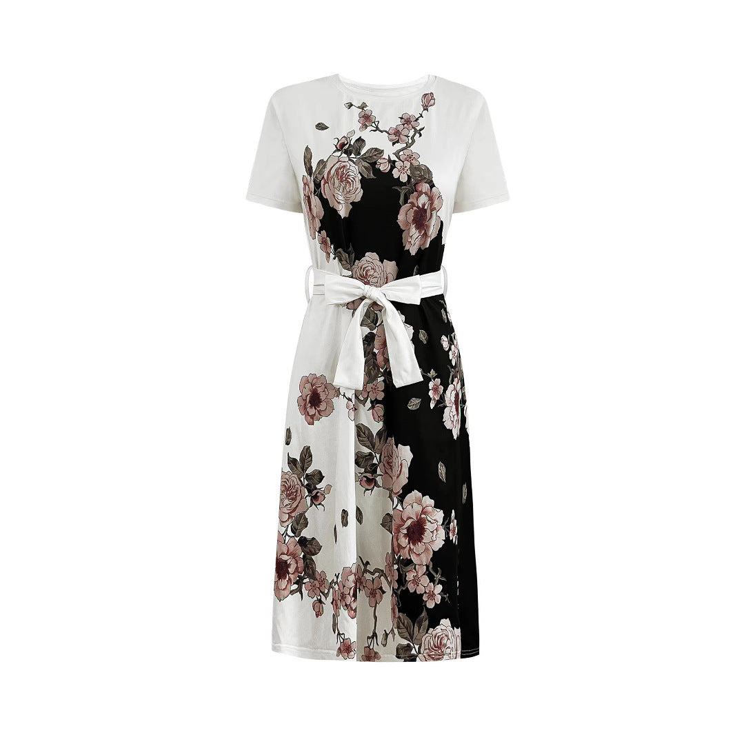 Damen Etuikleid mit floralen Motiven und taillierbarem Gürtel R&B