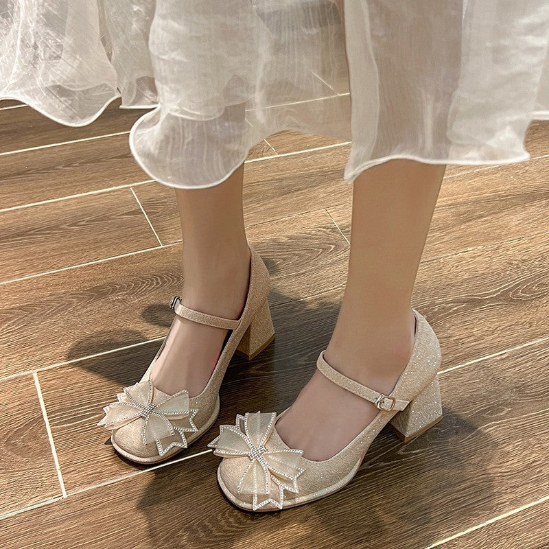 Damen elegante Ballerinas mit funkelnder Schleifenapplikation R&B