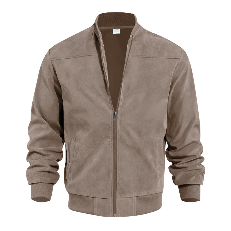 Herren nan Veloursleder-Optik Bomberjacke mit Stehkragen Rippbündchen und seitlichen Eingrifftaschen R&B