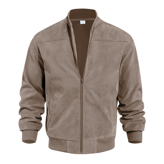 Herren nan Veloursleder-Optik Bomberjacke mit Stehkragen Rippbündchen und seitlichen Eingrifftaschen R&B