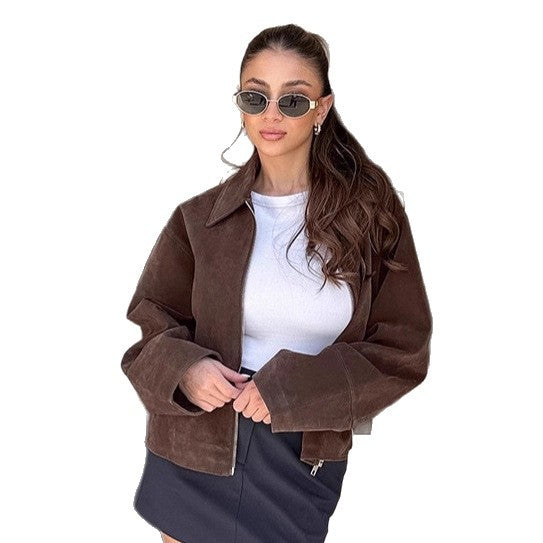 Damen Suede Jacke mit großzügigem Schnitt und eleganten Details R&B