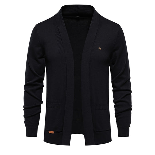 Herren angenehme Strickjacke mit offenem Kragen und praktischen Taschen R&B