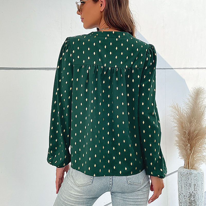 Damen Bluse mit feinem Druck und Knopfdetails R&B