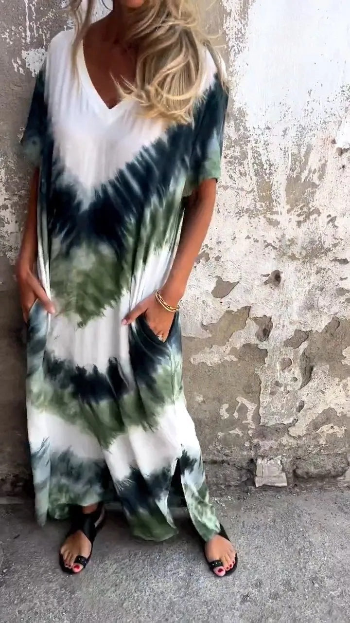 Damen Maxikleid mit lässigem V-Ausschnitt und praktischen Taschen R&B