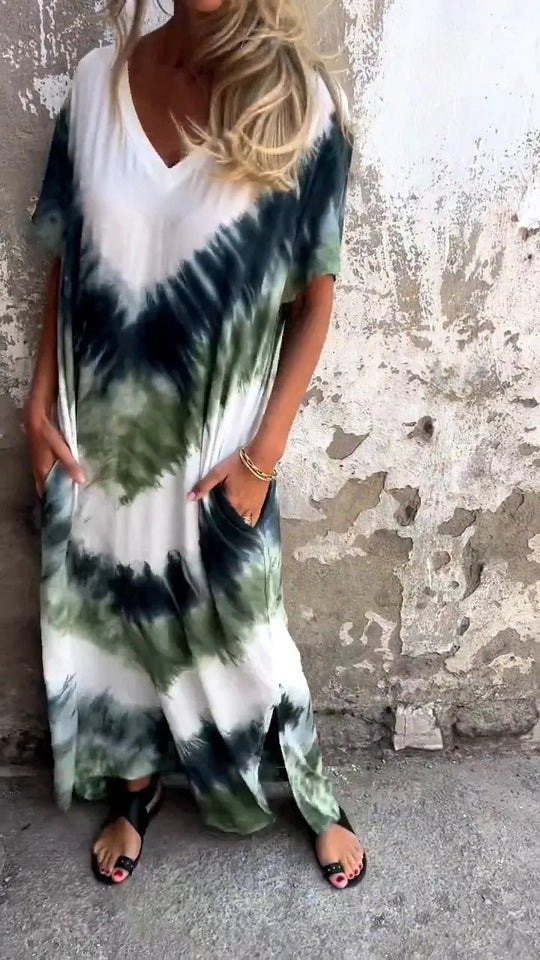 Damen Maxikleid mit lässigem V-Ausschnitt und praktischen Taschen R&B