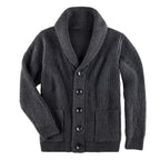 Damen Grobstrick Pulloverjacke mit elegantem Schalkragen und knöpfen R&B