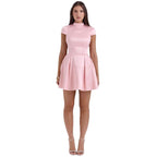 Damen Kurzarm Kleid mit schickem Kragen und fließendem Rock R&B
