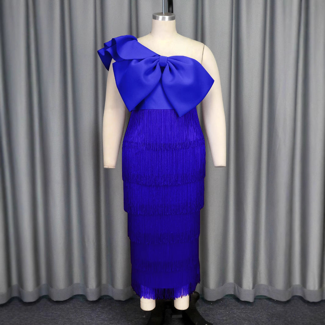 Damen Cocktailkleid mit voluminösem Rüschendesign und Fransen