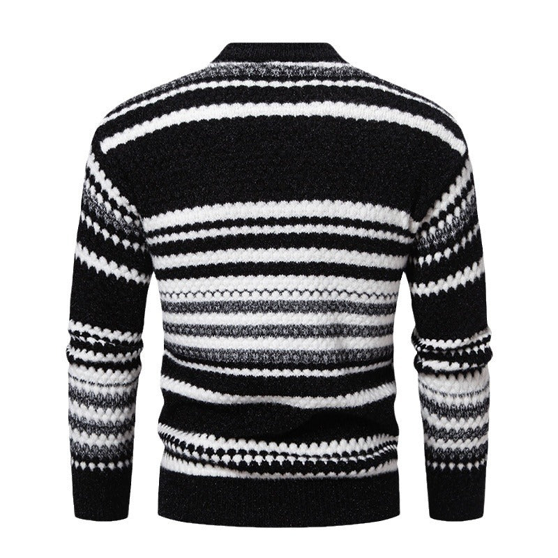 Herren gestreifter Strickpullover mit hohem Stehkragen und weicher Textur R&B