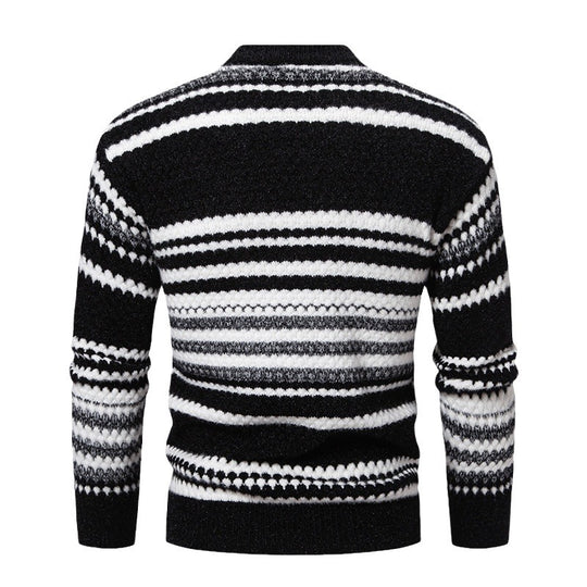 Herren gestreifter Strickpullover mit hohem Stehkragen und weicher Textur R&B