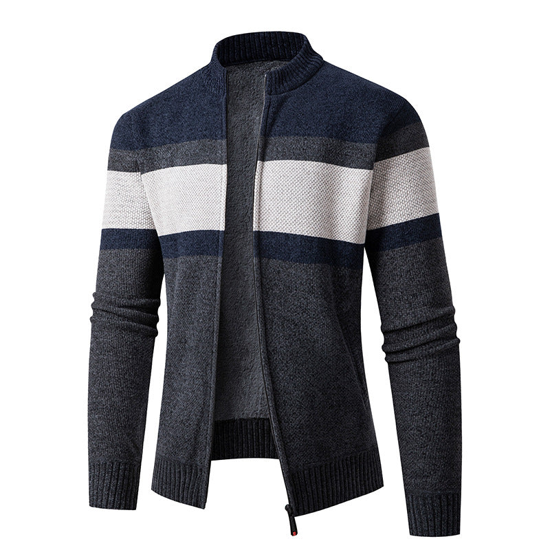 Herren modische Strickjacke mit hohem Kragen und strukturiertem Design