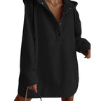 Damen nan kuscheliges Kapuzen-Fleece-Tunika-Sweatshirt mit Druckknopfleiste und überschnittener Schulter R&B