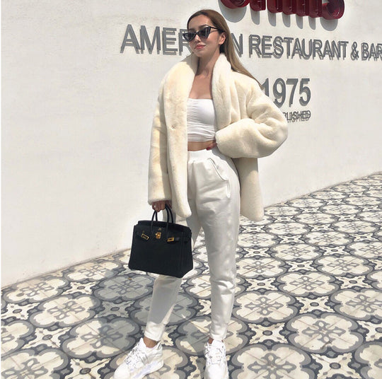 Damen kuschelige Oversized-Jacke aus Plüsch mit breitem Kragen R&B