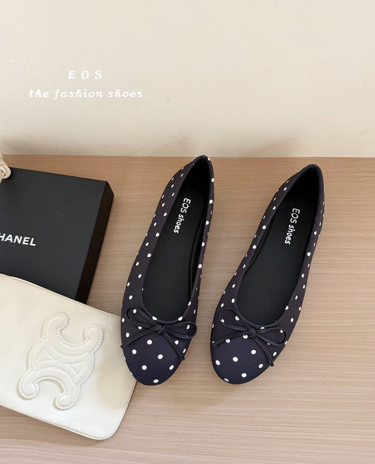 Damen Ballerinas mit modischem Punkte-Design und dekorativem Schleifenakzent R&B