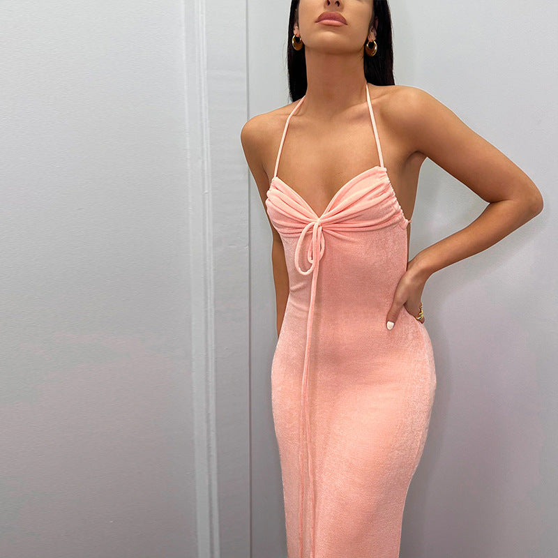 Damen Elegantes Maxikleid mit verstellbaren Spaghetti-Trägern und raffiniertem Kordelzug R&B