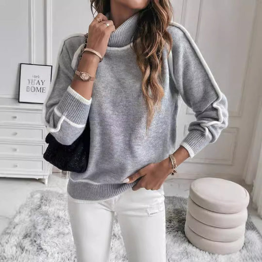 Damen Übergroße Strickpullover mit Stehkragen R&B
