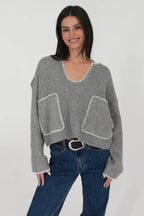 Damen lässiger Pullover mit strukturiertem Design und praktischen großen Taschen R&B
