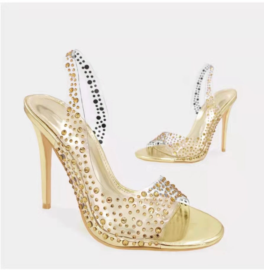 Damen Glamouröse High Heel Sandalen mit funkelndem Strassbesatz R&B