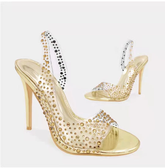 Damen Glamouröse High Heel Sandalen mit funkelndem Strassbesatz R&B