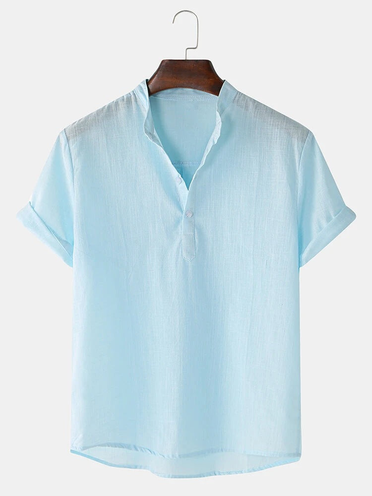 Herren Kurzarmhemd mit innovativem Henley-Ausschnitt und fließendem Material R&B