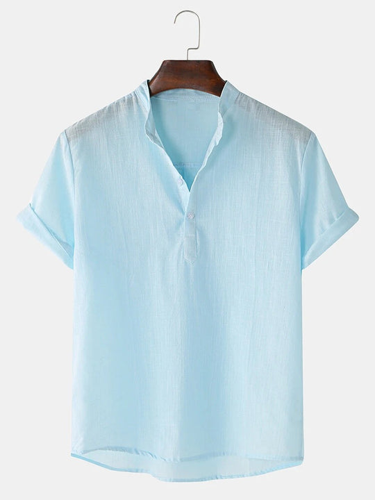 Herren Kurzarmhemd mit innovativem Henley-Ausschnitt und fließendem Material R&B