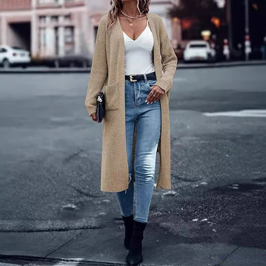 Damen Grobstrick-Kimono-Cardigan mit tiefen Taschen und offenen Ärmeln R&B