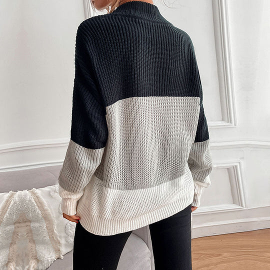 Damen modischer Strickpullover mit kontrastierenden Farbstreifen R&B