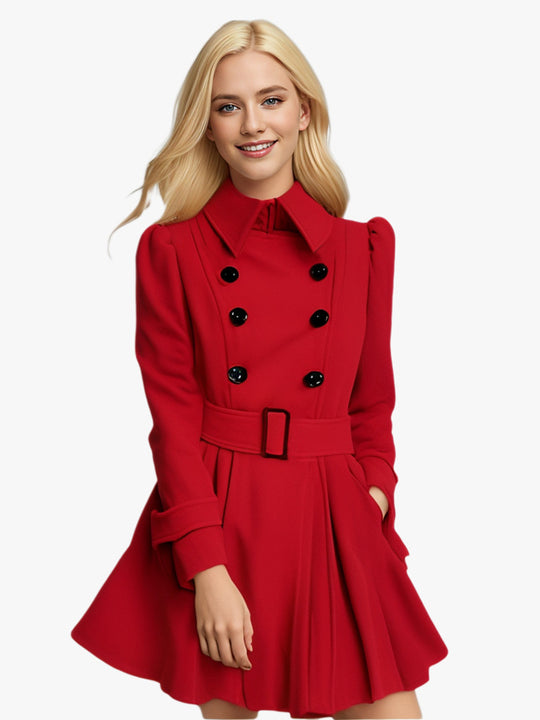 Damen eleganter Trenchcoat mit ausgestelltem Schnitt und französischem Kragen R&B
