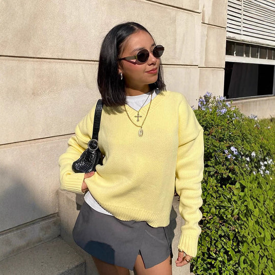 Damen Oversized Strickpullover mit V-Ausschnitt und lässigem Schnitt R&B