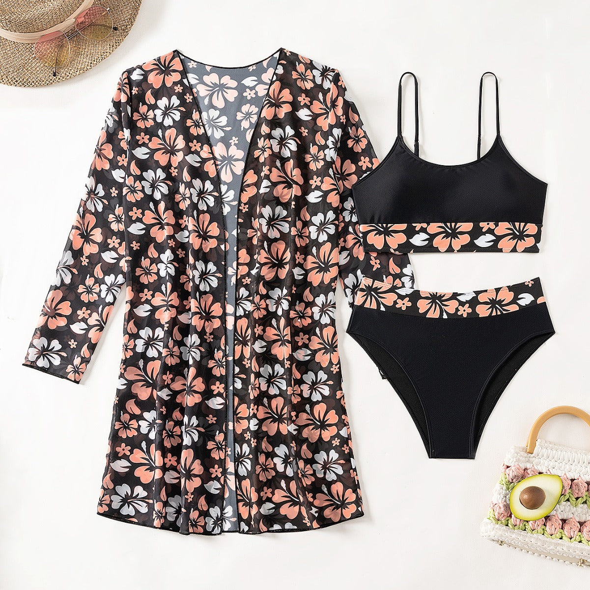 Damen Strandcover-Up mit floralem Design und eleganter Transparenz R&B
